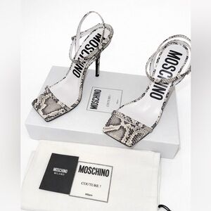 GORGEOUS 37.5/7.5 Moschino Couture Snake Embossed Square Toe Sandal Luxury heels